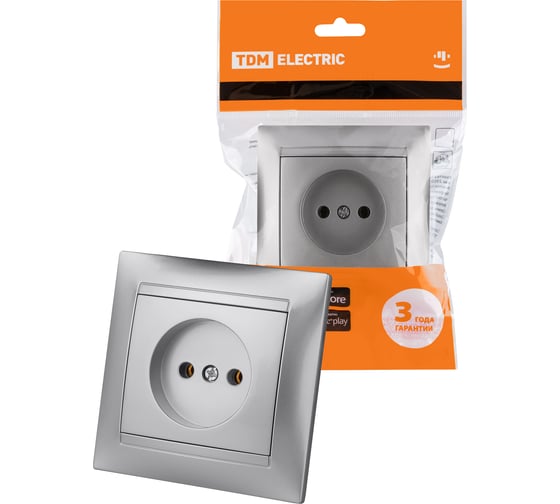 Изображение товара Розетка TDM ELECTRIC 2П 10А 250В серебристый металлик Лама SQ1815-0222