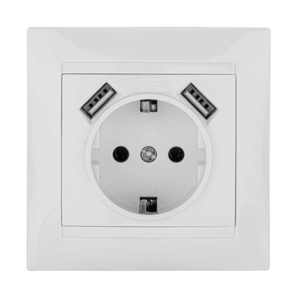 Изображение товара Розетка с USB TDM ELECTRIC 2П+З 16А 250В белая модель SQ1815-0042