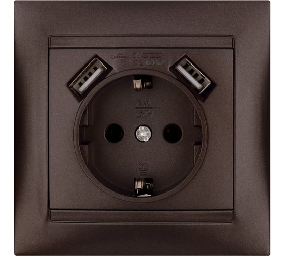 Изображение товара Розетка 2П+З 16А 250В + 2 USB порта 2,1А 5В TDM ELECTRIC шоколад, серия "Лама" SQ1815-0542