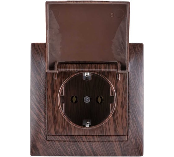 Изображение товара Розетка TDM ELECTRIC 2П+З 16А 250В IP44 с крышкой венге Лама SQ1815-0426
