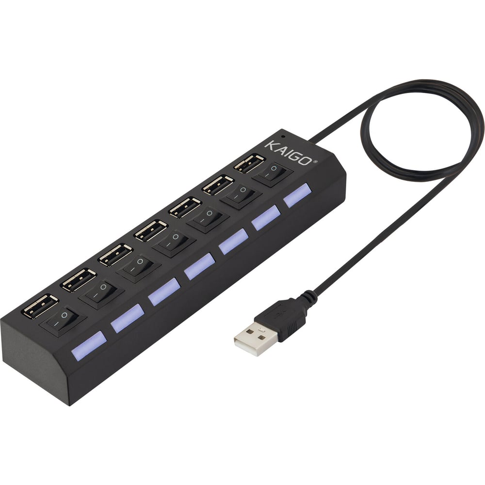 Изображение товара Мультифункциональный хаб-разветвитель Kaigo KG-086 USB 2.0, 7в1, с выключателями, LED-индикацией, 7xUSB 2.0, кабель 50 см, , 355069 Изображение товара Мультифункциональный хаб-разветвитель Kaigo KG-086 USB 2.0, 7в1, с выключателями, LED-индикацией, 7xUSB 2.0, кабель 50 см, , 355069