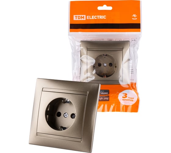 Изображение товара Розетка с защитной шторкой с заземлением 16А 250В бронза серия "Лама" TDM ELECTRIC SQ1815-0711