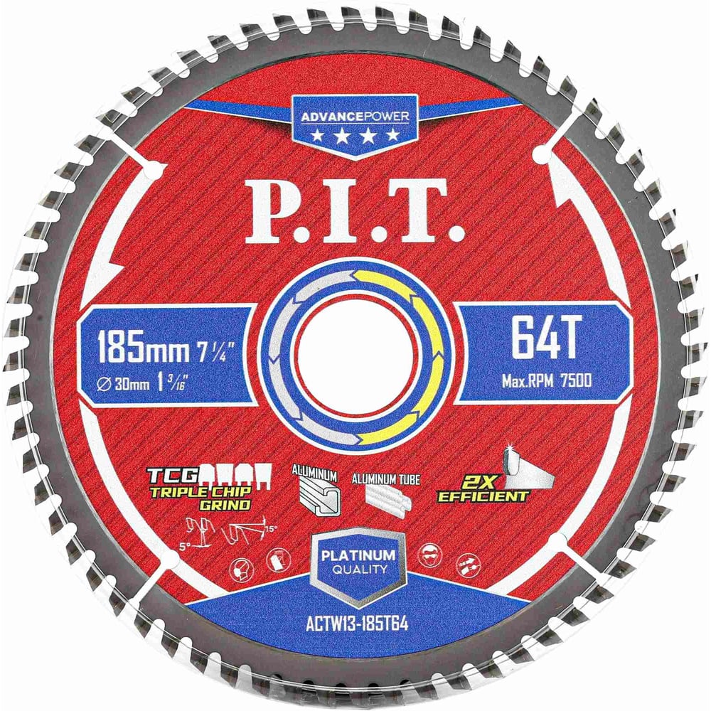 Изображение товара Диск пильный по алюминию P.I.T. ADVANCE 185x30x2.0 мм, 64T Carbide, зуб TCG 5 ACTW13-185T64 Изображение товара Диск пильный по алюминию P.I.T. ADVANCE 185x30x2.0 мм, 64T Carbide, зуб TCG 5 ACTW13-185T64