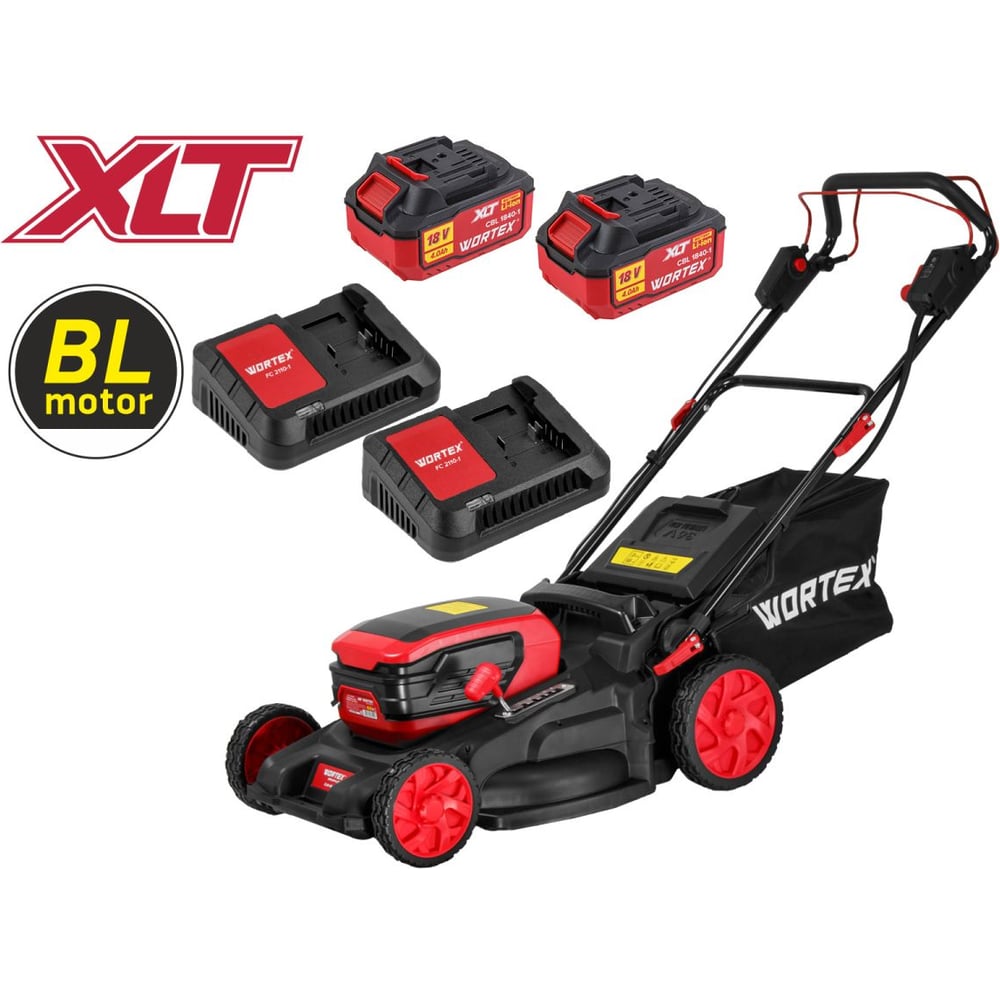 Изображение товара Газонокосилка аккумуляторная WORTEX CLM 4536-4 в кор. XLT SET БЕСЩЁТ.ДВИГ., САМОХОД., 18В+18В, 2х4Ач, компл. ЦИ-0015526875
