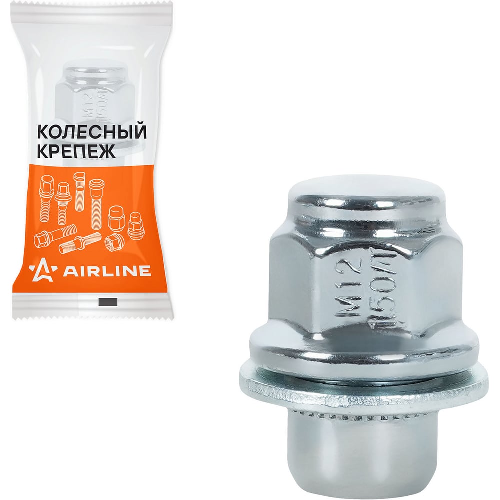 Изображение товара Гайка колесная Airline M12x1,5x37, несъемная шайба, ключ 21, закрытая, хром, 1 шт для Toyota/Lexus ASCR205