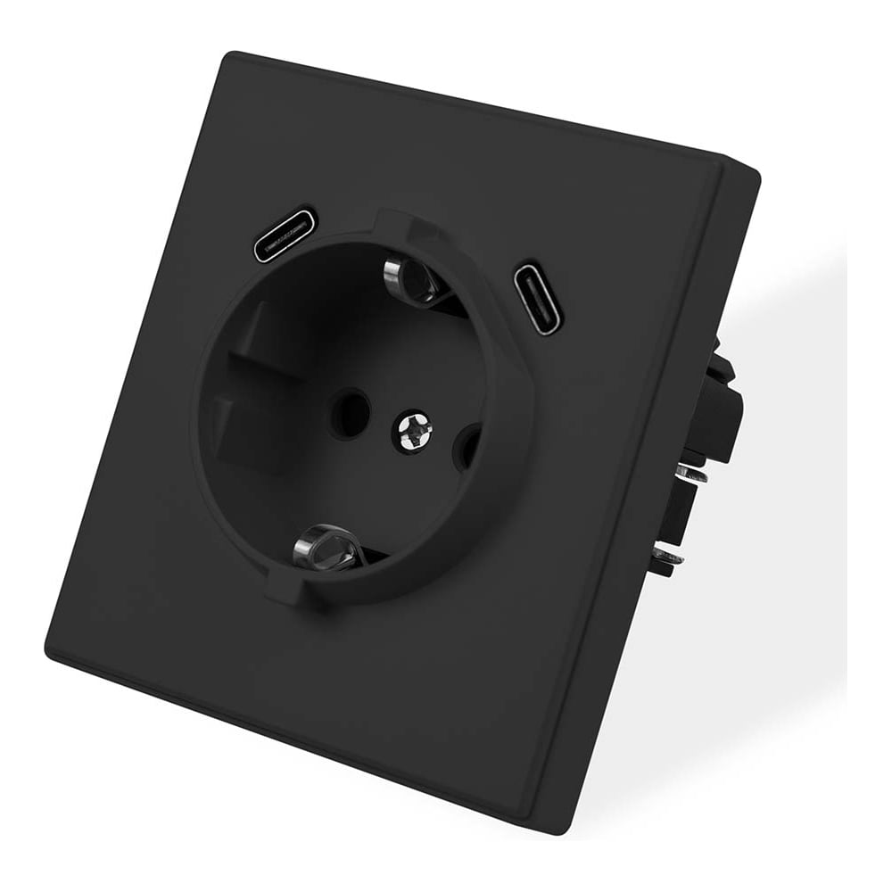 Изображение товара Розетка электрическая Vell черная, 1 пост, USB-С, USB-С, с рамкой Air {V702090} 1397827