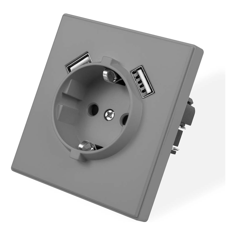 Изображение товара Розетка электрическая Vell серая, 1 пост, USB-A, USB-A, с рамкой Air {V702083} 1397820
