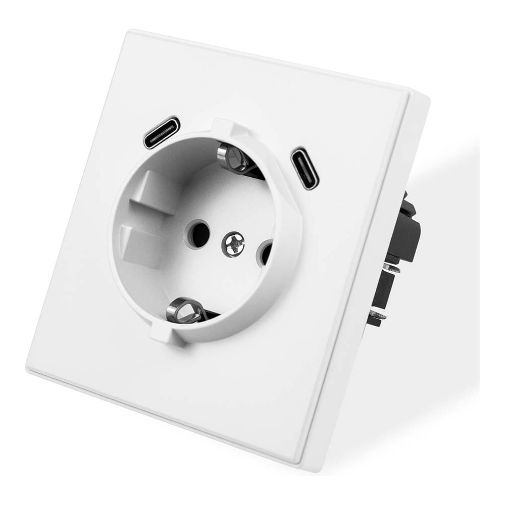 Изображение товара Розетка электрическая Vell белая, 1 пост, USB-С, USB-С, с рамкой Air {V702089} 1397826