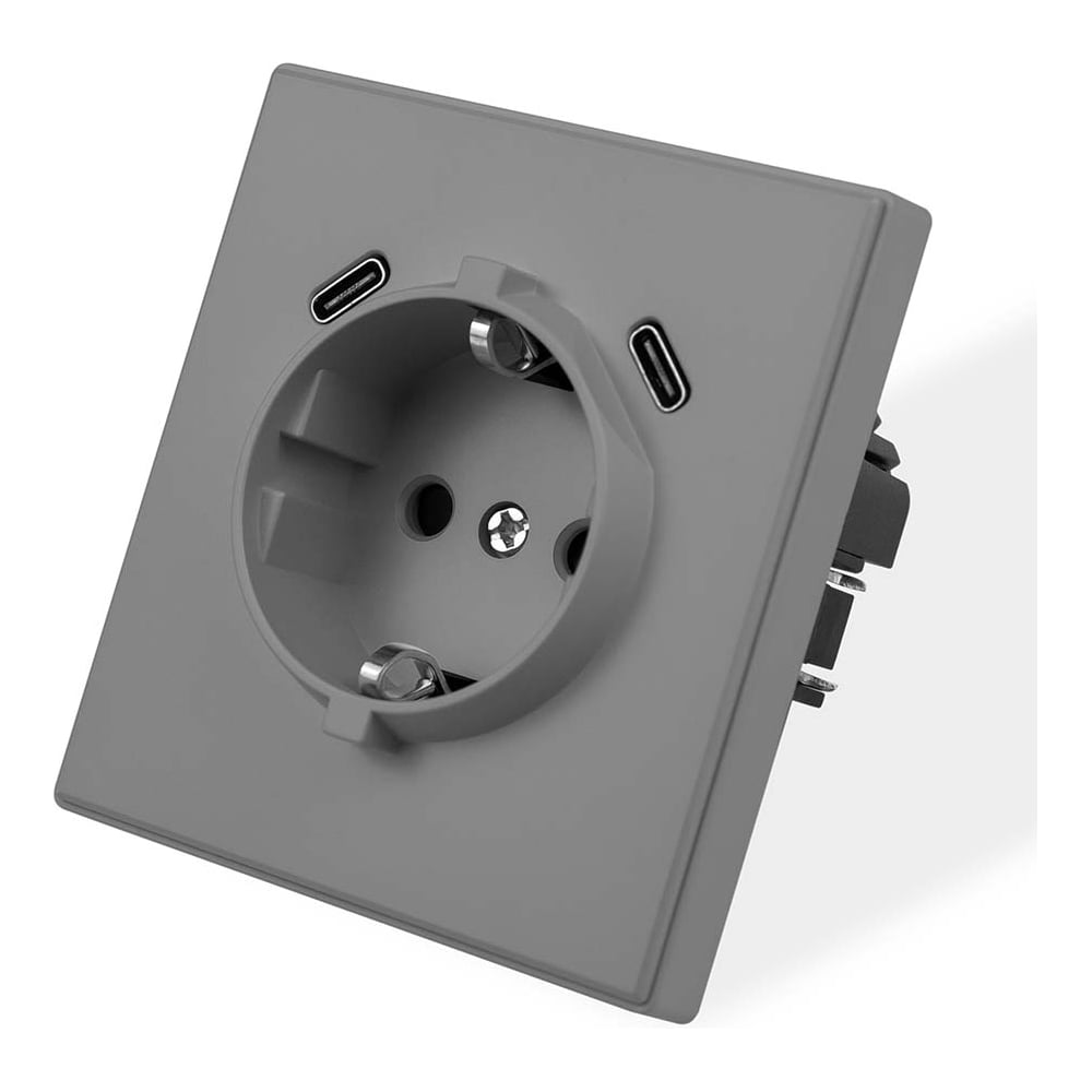 Изображение товара Розетка электрическая Vell серая, 1 пост, USB-С, USB-С, с рамкой Air {V702091} 1397828 Изображение товара Розетка электрическая Vell серая, 1 пост, USB-С, USB-С, с рамкой Air {V702091} 1397828