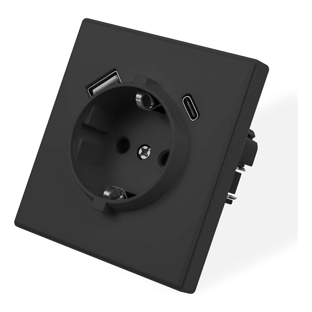 Изображение товара Розетка электрическая Vell черная, 1 пост, USB-A, USB-С, с рамкой Air {V702086} 1397823