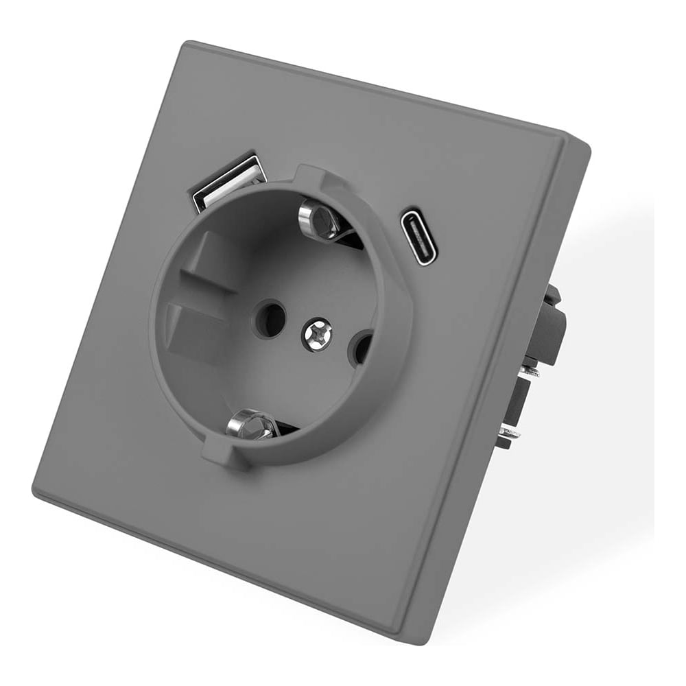 Изображение товара Розетка электрическая Vell серая, 1 пост, USB-A, USB-С, с рамкой Air {V702087} 1397824