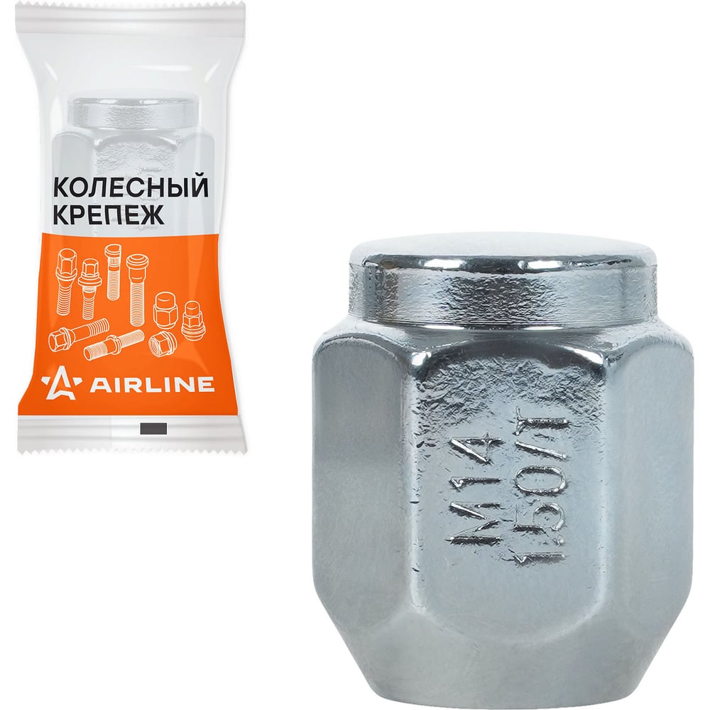 Изображение товара Гайка колесная AIRLINE M14x1.5x30, конус, ключ 22, закрытая, хром, 1 шт для Toyota/Lexus ASCR226 Изображение товара Гайка колесная AIRLINE M14x1.5x30, конус, ключ 22, закрытая, хром, 1 шт для Toyota/Lexus ASCR226