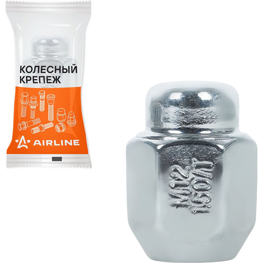 Изображение товара Гайка колесная AIRLINE M12x1.5x32, конус, ключ 21, закрытая, хром, 1 шт для Hyundai/KIA/Toyota ASCR202