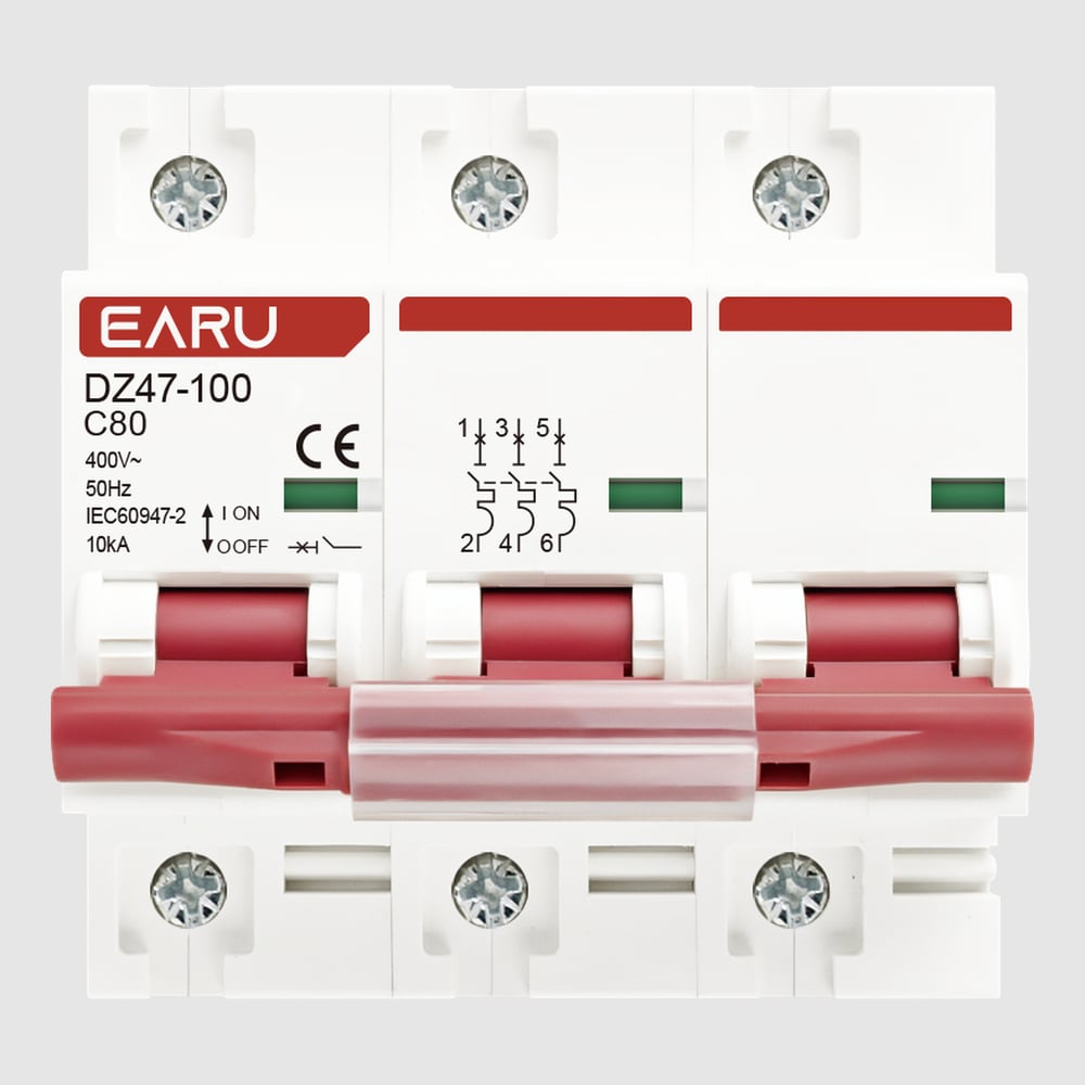Изображение товара Выключатель автоматический EARU MCB DZ47-125 3P 100A БП-00007964