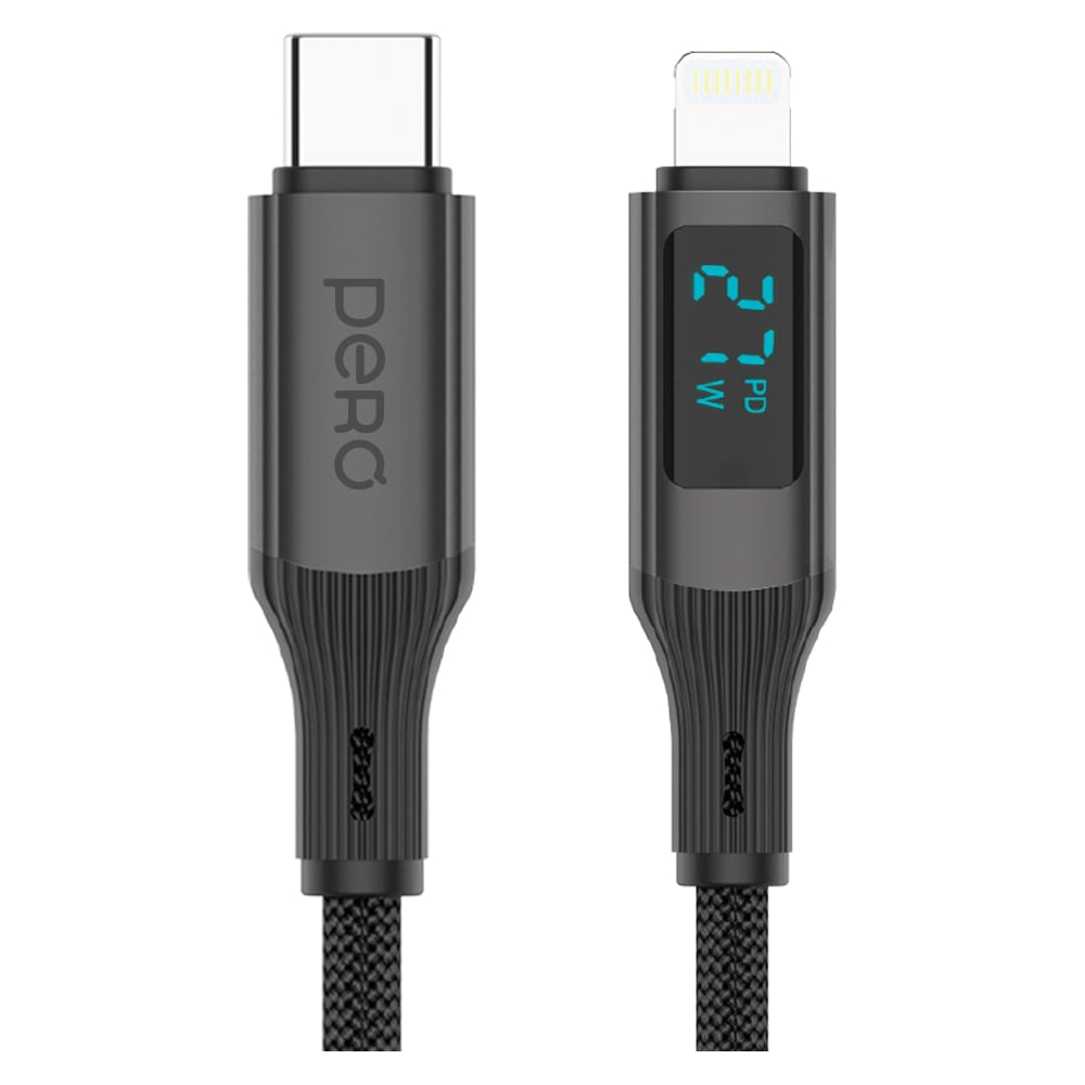 Изображение товара Дата-кабель PERO DC14 ULTIMATE PD Type-C to Lightning, с дисплеем, 27W, 1.2m, Black PRDC-14CL