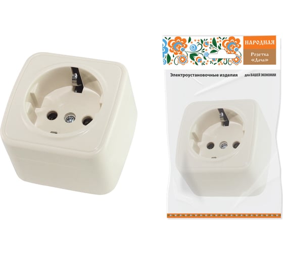 Изображение товара Розетка TDM ELECTRIC слоновая кость 2П+З открытой установки IP20 16А, серия "Дача" Народная SQ1824-0021