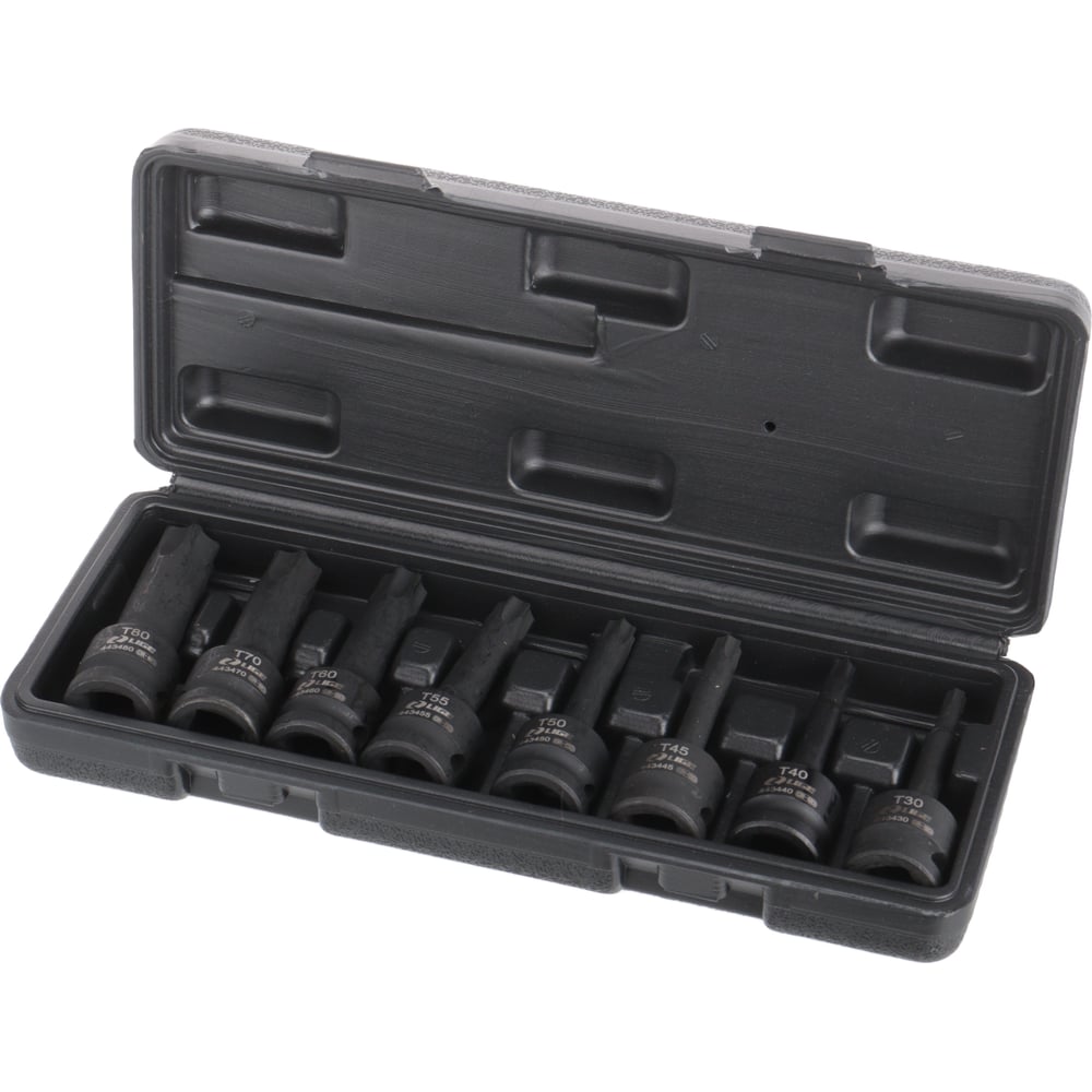 Изображение товара Набор головок-бит TORX ударных LIGE 1/2, 8пр.(T30,T40,T45,T50,T55,T60,T70,T80) ,в кейсе 631538