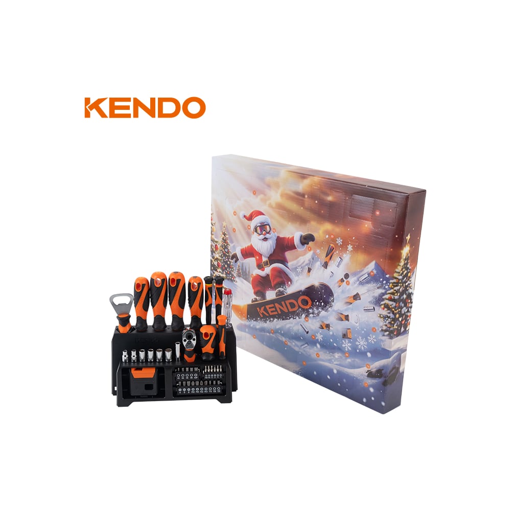 Подарочный набор инструментов KENDO для работы с крепежом, отвертки, биты и головки 1/4", 42 предмета, новогодняя упаковка «Санта», 20500