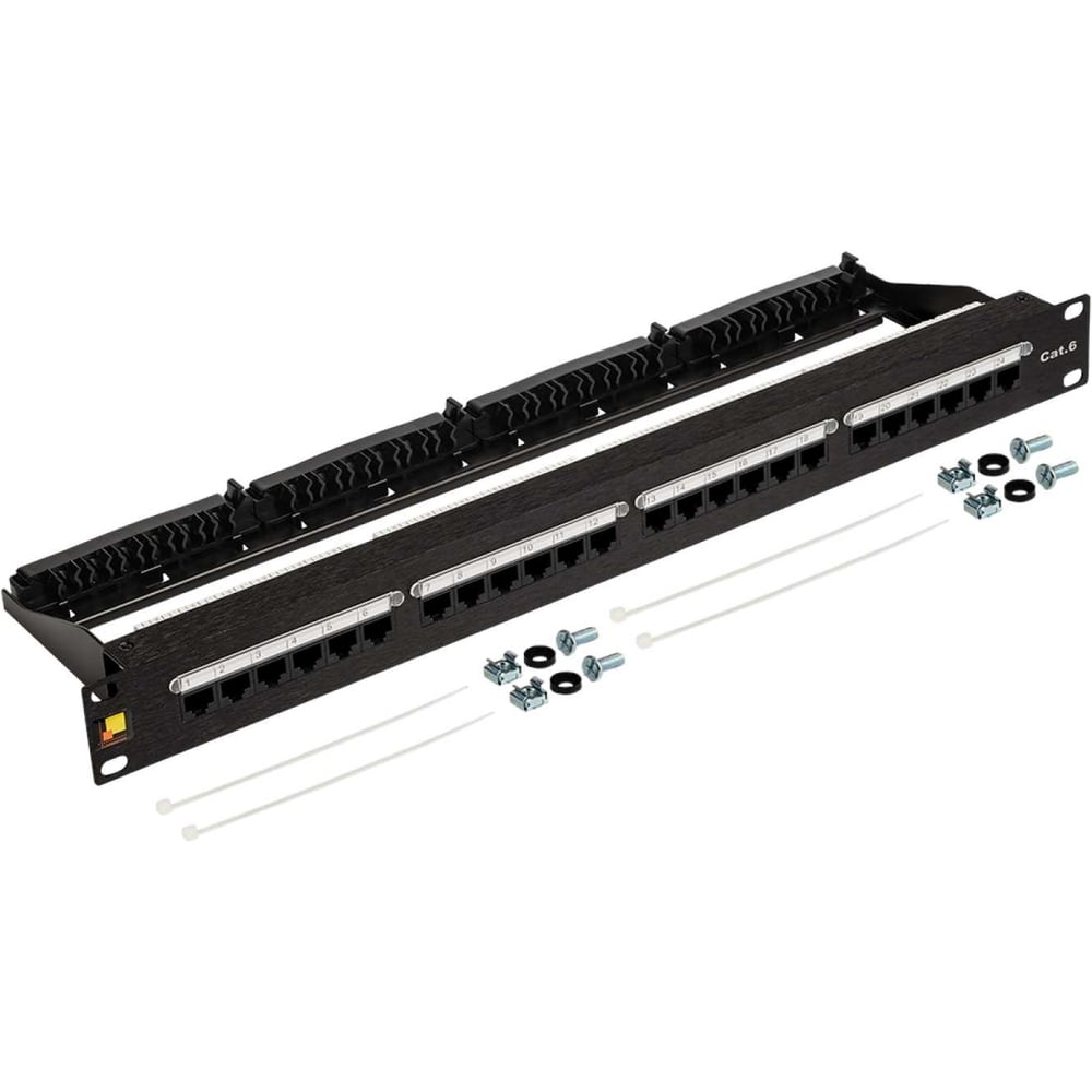 Изображение товара LANMASTER Патч-панель 19, 24 порта RJ45, неэкранированная, кат.6, 1U, с задним органайзером с фиксаторами кабеля, LAN-PPN24U6 Изображение товара LANMASTER Патч-панель 19, 24 порта RJ45, неэкранированная, кат.6, 1U, с задним органайзером с фиксаторами кабеля, LAN-PPN24U6