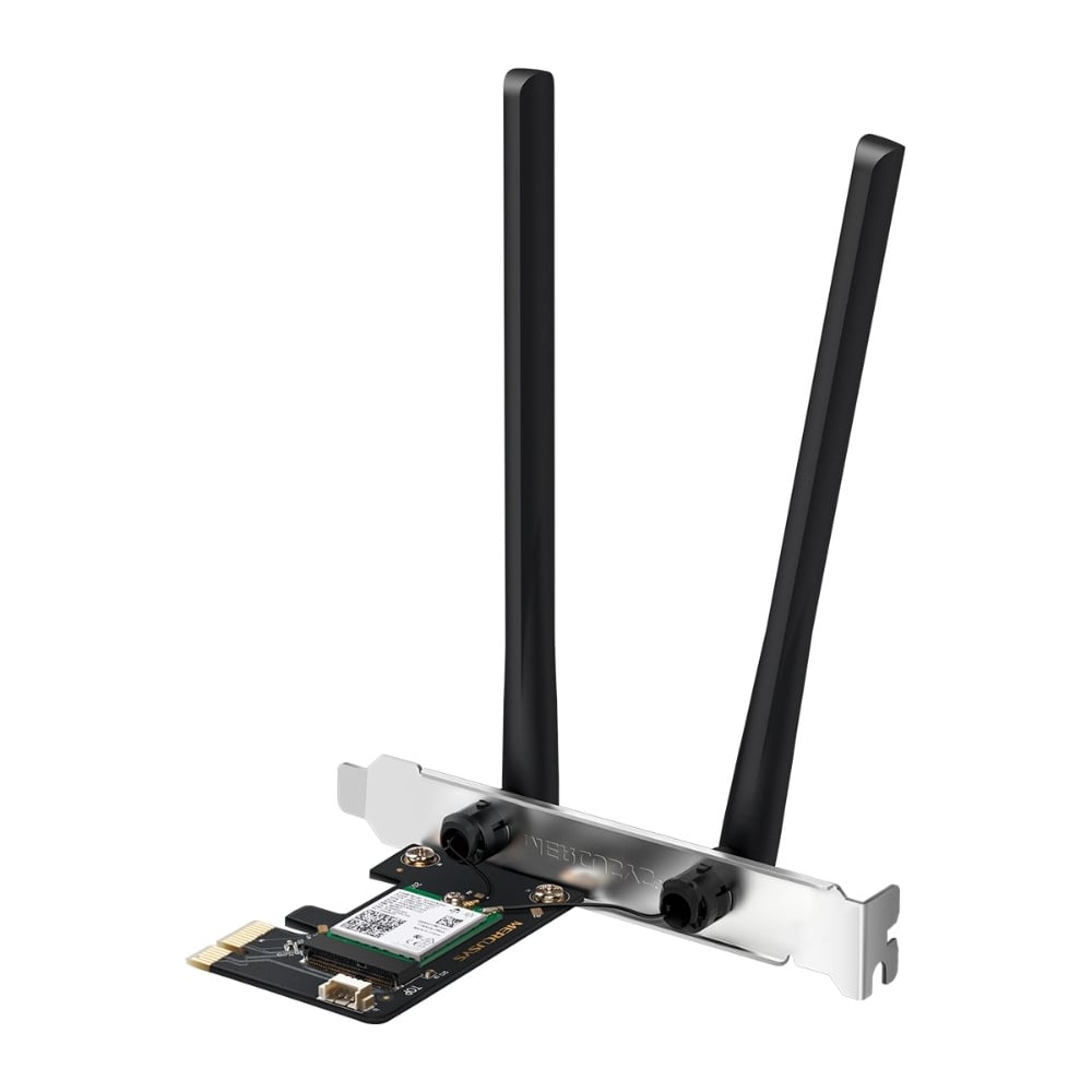 Изображение товара Сетевой адаптер Mercusys Wi-Fi + Bluetooth AX3000 PCI Express (антенна внешняя несъемная) 2ант. MA80XE Изображение товара Сетевой адаптер Mercusys Wi-Fi + Bluetooth AX3000 PCI Express (антенна внешняя несъемная) 2ант. MA80XE