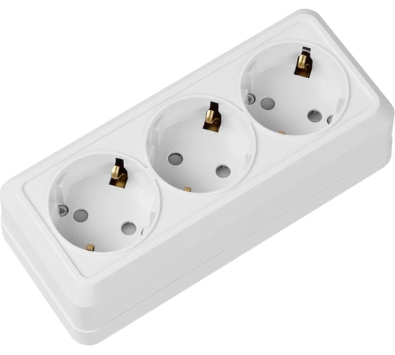 Изображение товара Горизонтальная 3-х местная розетка TDM ELECTRIC 2П+3 открытой установки IP20 16A с з/ш белая Ладога SQ1801-0127