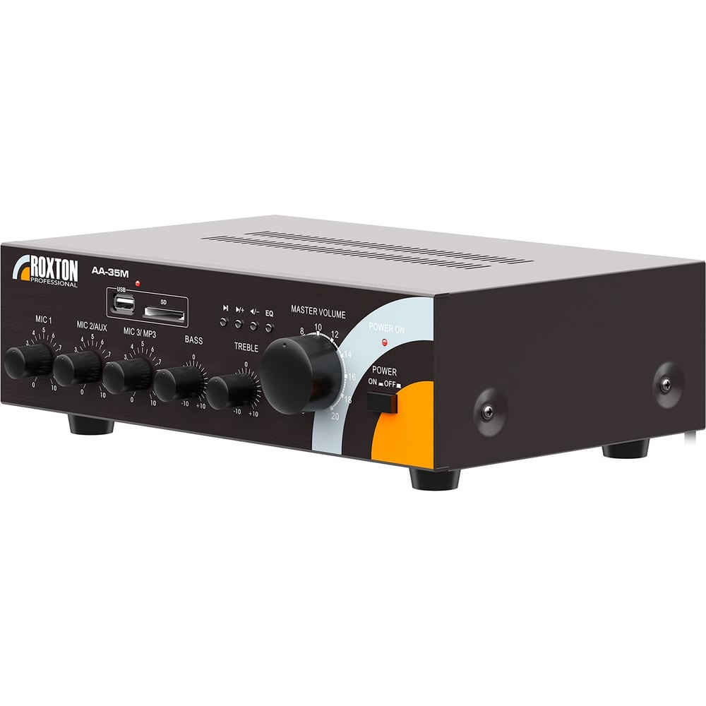 Изображение товара Усилитель-микшер Roxton AA-35M 35 Вт, выход 100/70В и 4-8 Ом, MP3/USB/SD, 3 микр/2 линейных входа, 220В 00-00012545 Изображение товара Усилитель-микшер Roxton AA-35M 35 Вт, выход 100/70В и 4-8 Ом, MP3/USB/SD, 3 микр/2 линейных входа, 220В 00-00012545