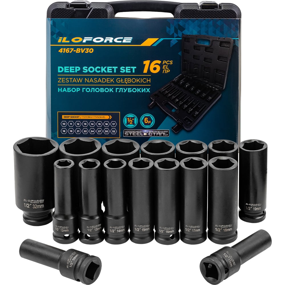 Изображение товара Головки глубокие iLOFORCE 1/2, набор 16 предметов, 6граней, IF-4167-BV30(68520) Изображение товара Головки глубокие iLOFORCE 1/2, набор 16 предметов, 6граней, IF-4167-BV30(68520)