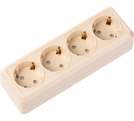 Изображение товара Горизонтальная 4-х местная розетка TDM ELECTRIC 2П+3 открытой установки IP20 16A с з/ш слоновая кость Ладога SQ1801-0231