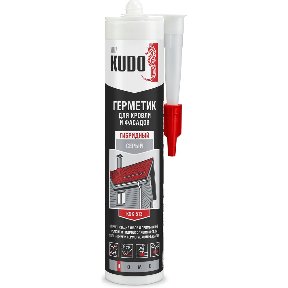 Изображение товара Герметик для кровли и фасадов KUDO HOME на основе гибридных полимеров, серый, 280 мл KSK-513 Изображение товара Герметик для кровли и фасадов KUDO HOME на основе гибридных полимеров, серый, 280 мл KSK-513