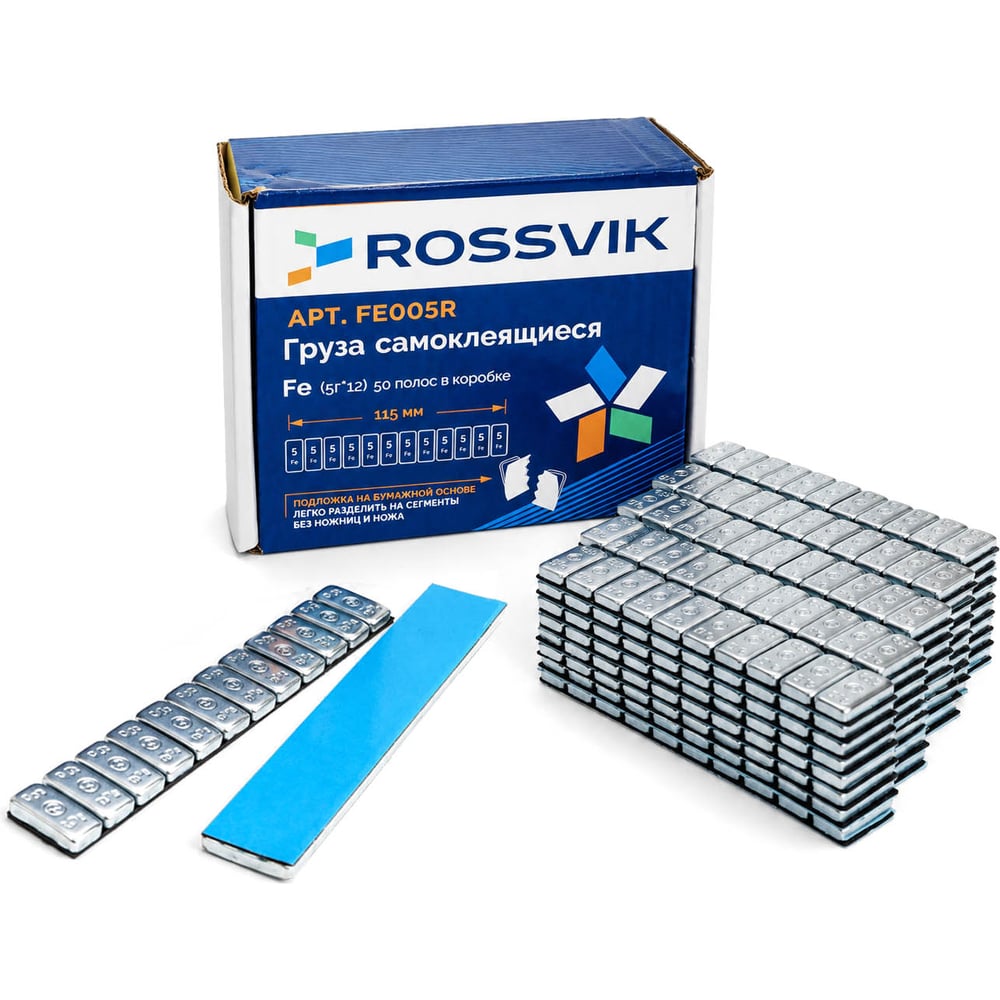 Изображение товара Груза клеевые для легковых колес ROSSVIK FE005R, Fe, 12x5 г, 115 мм, на бумажной основе, 50 шт./кор. FE005R