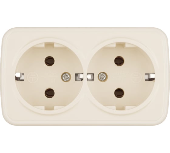 Изображение товара Розетка двойная TDM ELECTRIC слоновая кость 2П+3 открытой установки IP20 16А, серия "Дача" Народная SQ1824-0023