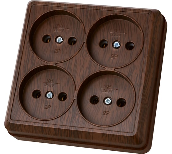 Изображение товара Розетка TDM ELECTRIC четырехместная 2П открытой установки IP20 10A бук, серия "Ладога" SQ1801-0320