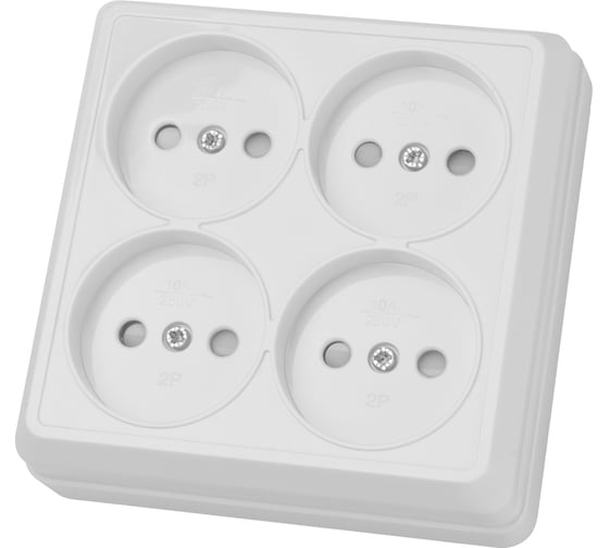 Изображение товара Четырехместная розетка TDM ELECTRIC 2П открытой установки IP20 10A с защитными шторками белая Ладога SQ1801-0121