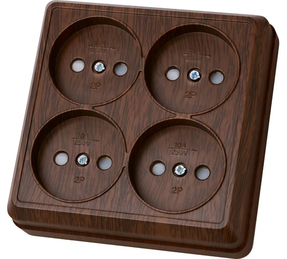 Изображение товара Розетка TDM ELECTRIC четырехместная 2П открытой установки IP20 10A с защитными шторками бук, серия "Ладога" SQ1801-0321