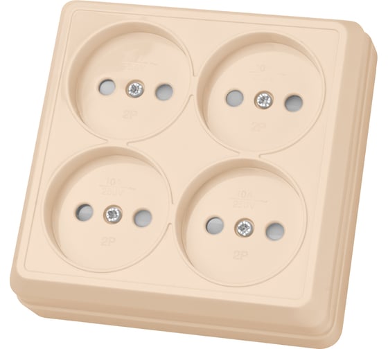 Изображение товара Четырехместная розетка TDM ELECTRIC 2П открытой установки IP20 10А с защитными шторками слоновая кость Ладога SQ1801-0221
