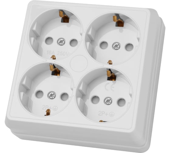 Изображение товара Четырехместная розетка TDM ELECTRIC 2П+3 открытой установки IP20 16A с защитными шторками белая Ладога SQ1801-0123