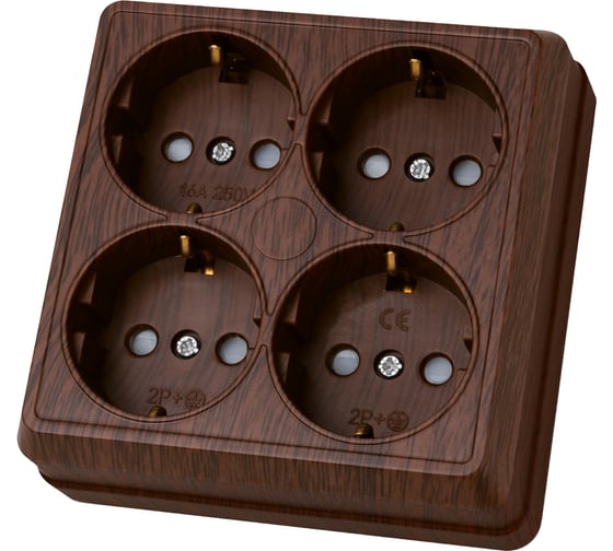 Изображение товара Четырехместная розетка TDM ELECTRIC 2П+3 открытой установки IP20 16A с защитными шторками бук Ладога SQ1801-0323