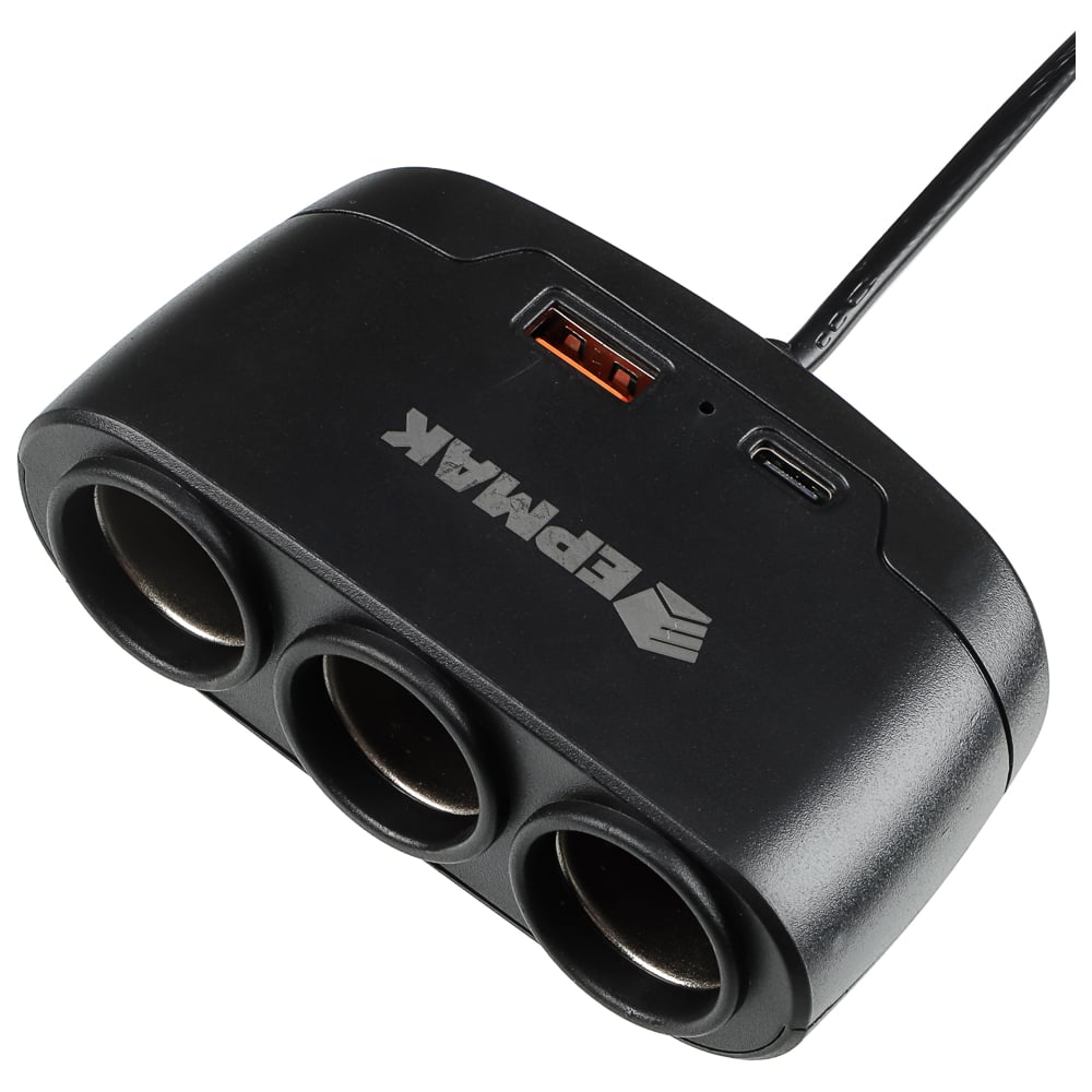 Изображение товара Разветвитель прикуривателя ЕРМАК 3 выхода, 1 USB, 60 W, 2.1 А, 12/24 В, пластик 738-019 Изображение товара Разветвитель прикуривателя ЕРМАК 3 выхода, 1 USB, 60 W, 2.1 А, 12/24 В, пластик 738-019