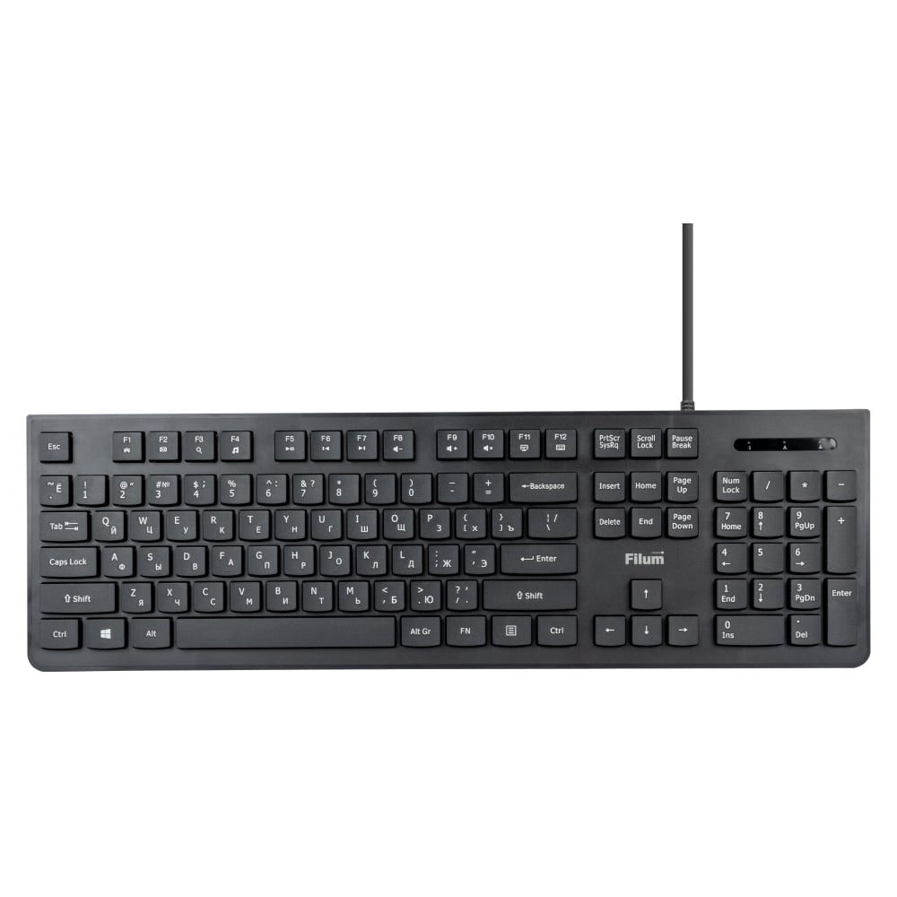 Изображение товара Клавиатура Filum FL-KB20-BK USB 104 кл., проводная, низкопрофильная, мембранная, черная, Windows XP/Vista/7/8/10, MacOS Длина кабеля: 1,5м 00-01092758