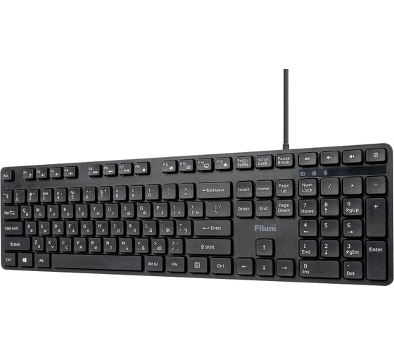 Изображение товара Клавиатура Filum FL-KB15-BK USB 108 кл., проводная, низкопрофильная, бесшумная, мембранная, черная, Windows XP/Vista/7/8/10, MacOS длина кабеля: 1,5м 00-01092757