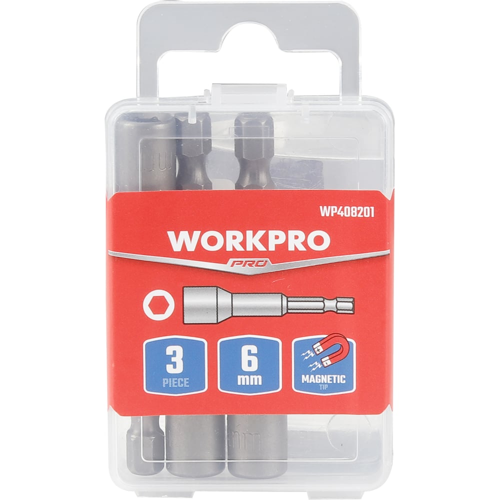 Изображение товара Головка магнитная Workpro 6мм (65мм, хвостовик HEX 1/4) 3шт WP408201 Изображение товара Головка магнитная Workpro 6мм (65мм, хвостовик HEX 1/4) 3шт WP408201