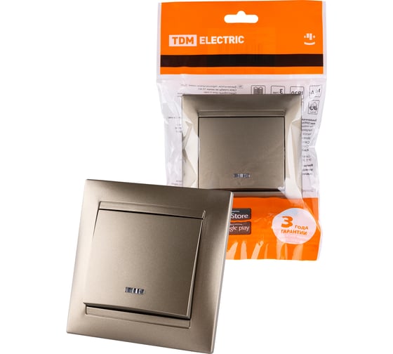 Изображение товара Выключатель 1 клавишный с подсветкой TDM ELECTRIC 10А бронза серия "Лама" SQ1815-0704
