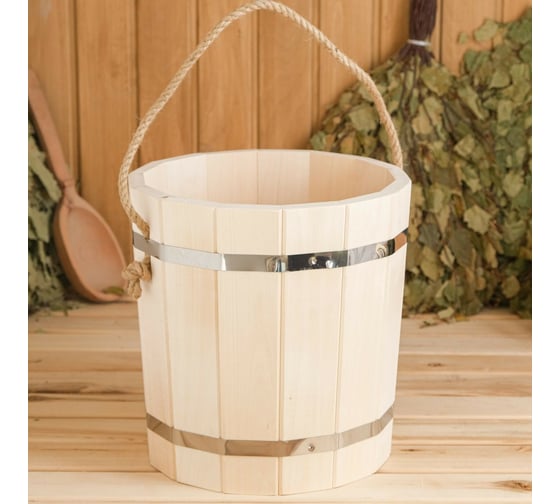 Изображение товара Ведро из липы Добропаровъ 10 л, нержавеющий обруч, ручка-веревка 1311798