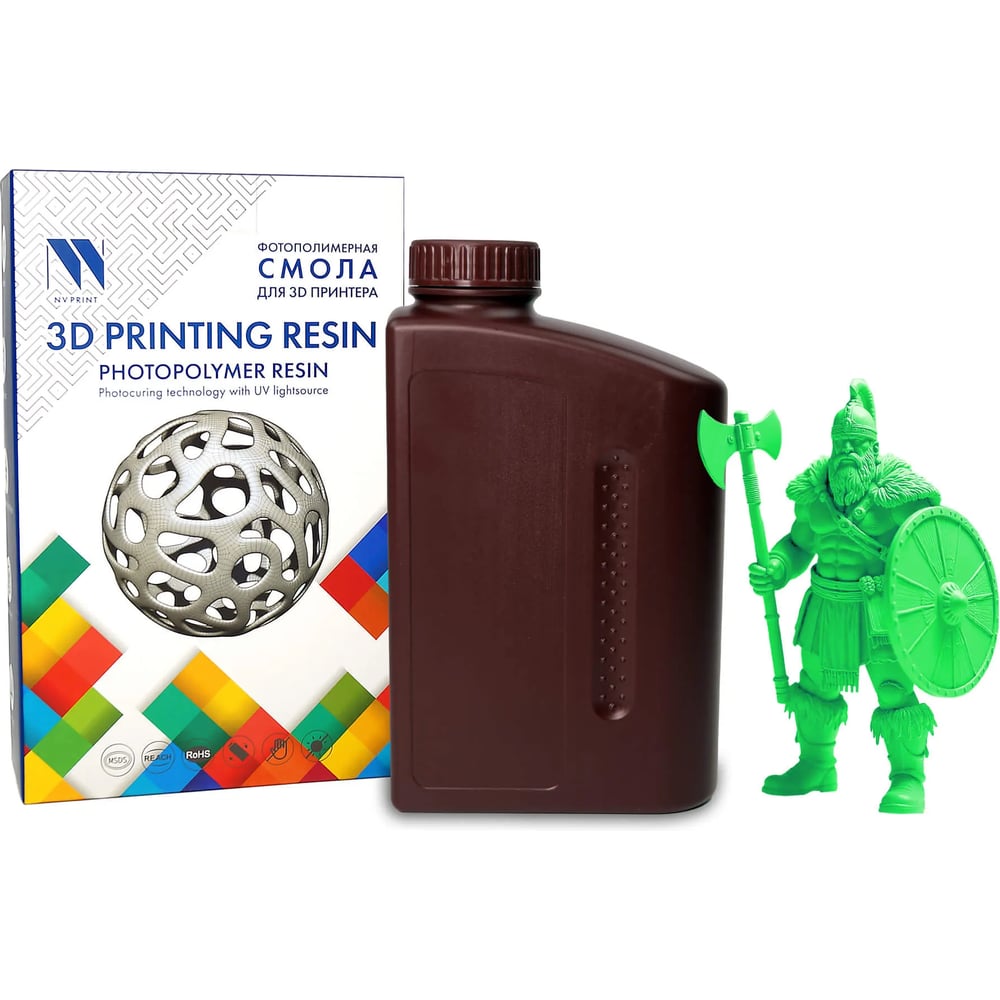 Изображение товара Смола фотополимерная для 3D-печати NV Print Standard Resin Clear Green зеленый полупрозрачный, 1 кг NV-3D-STD-RESIN-CLR-GREEN