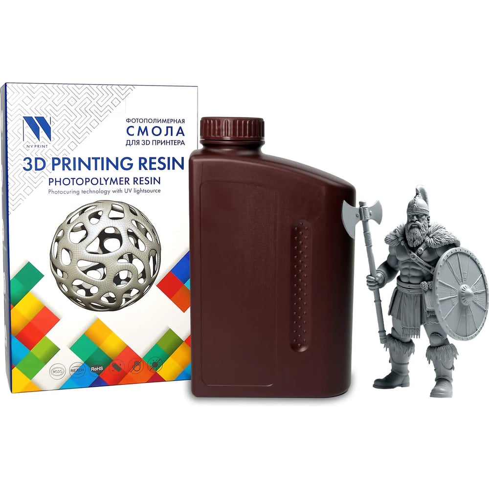 Изображение товара Смола фотополимерная для 3D-печати NV Print Standard Resin Grey серая, 1 кг NV-3D-STD-RESIN-GREY Изображение товара Смола фотополимерная для 3D-печати NV Print Standard Resin Grey серая, 1 кг NV-3D-STD-RESIN-GREY