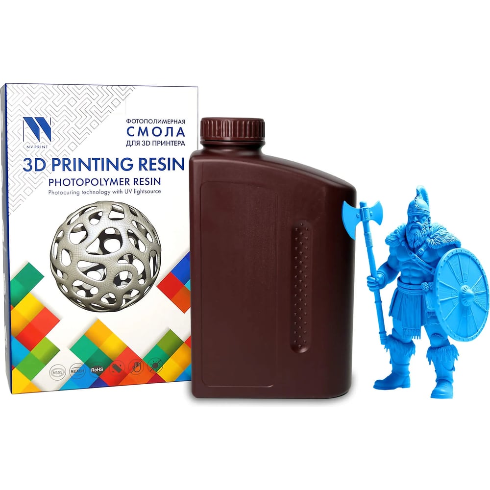 Изображение товара Смола фотополимерная для 3D-печати NV Print Standard Resin Clear Blue синий полупрозрачный, 1 кг NV-3D-STD-RESIN-CLR-BLUE