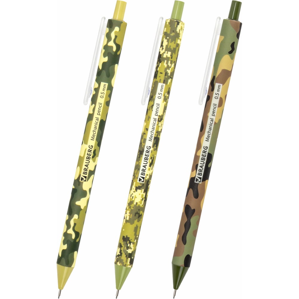 Изображение товара Карандаш механический BRAUBERG SOFT PRINT MILITARY 0.5 мм, корпус soft-touch ассорти, комплект 24 шт. 181959