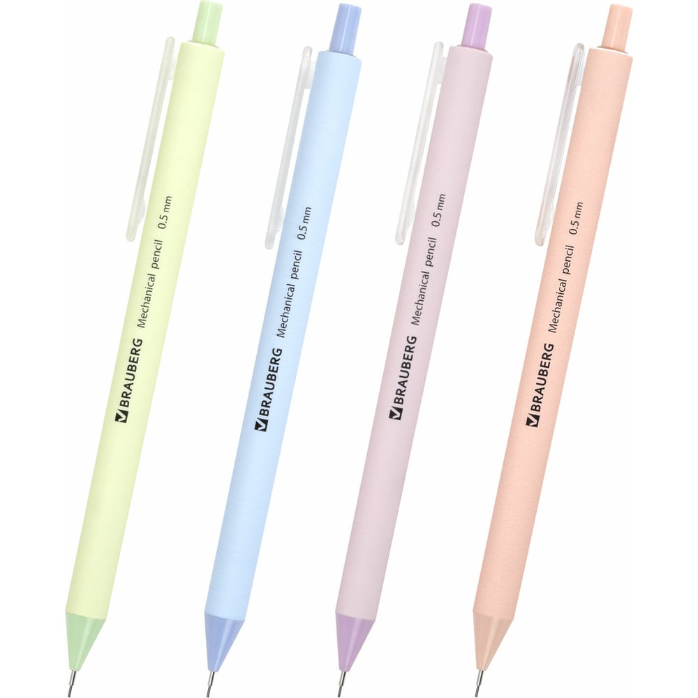 Изображение товара Карандаш механический BRAUBERG SOFT PASTEL 0.5 мм, корпус soft-touch ассорти, комплект 24 шт. 181957