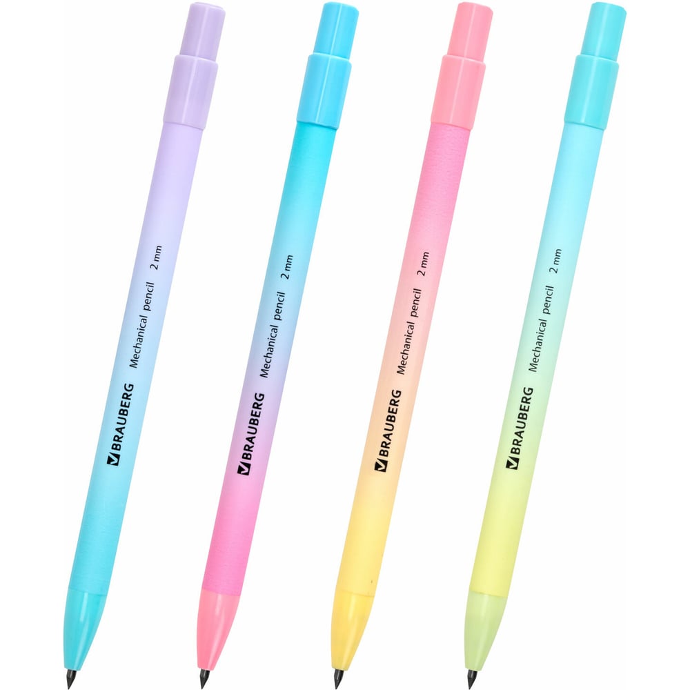 Изображение товара Карандаш механический цанговый BRAUBERG GRADE PASTEL 2 мм, точилка, корпус ассорти, комплект 24 шт. 181961