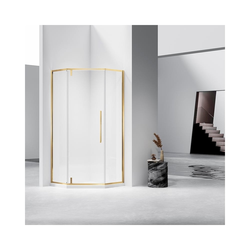 Изображение товара Душевой уголок Слим-Н (Slim-N) VINCEA 900x900, брашированное золото, стекло прозрачное, VSP-4SN900CLG